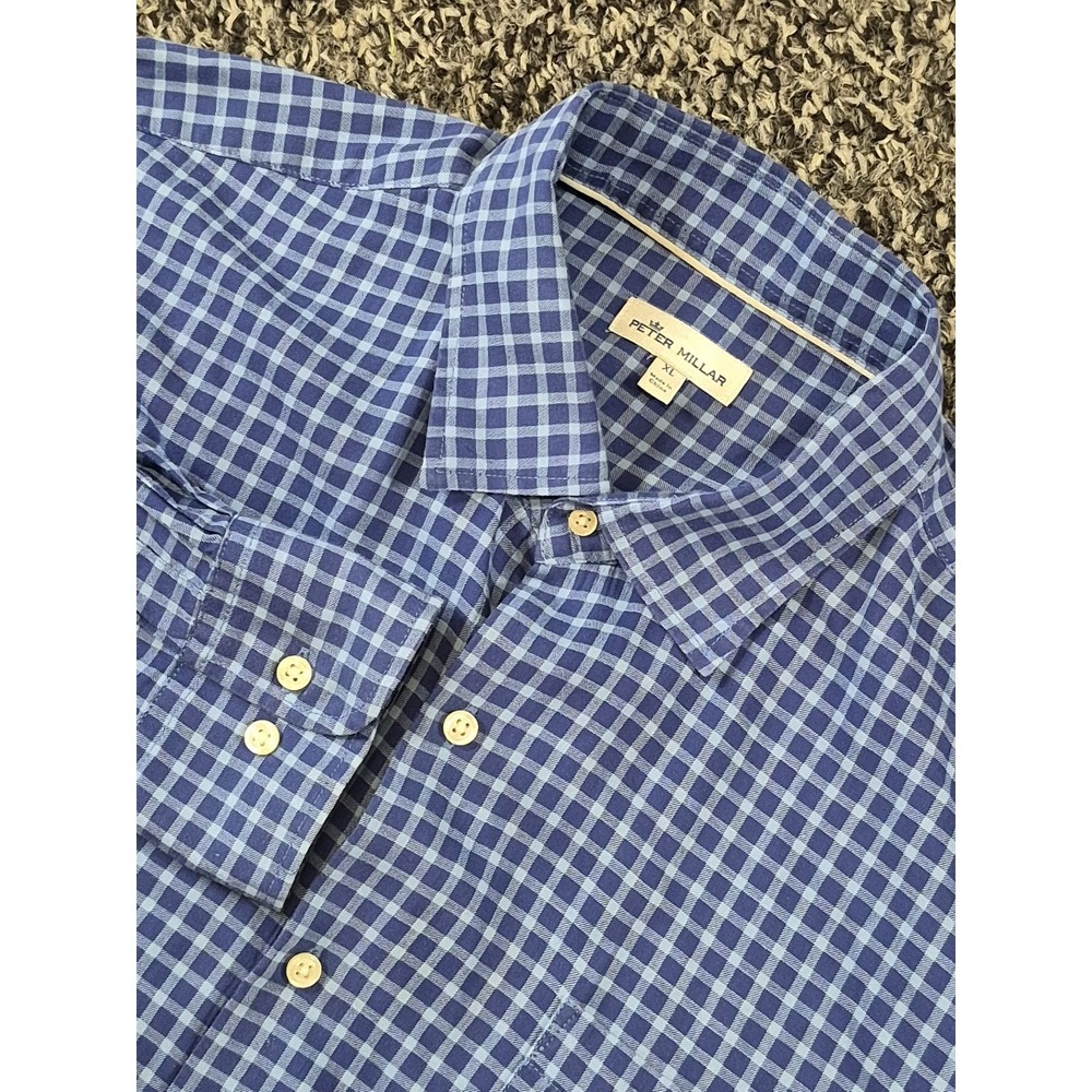 Peter Millar Crown Plaid Shirt Mens Size XL Blue Check Button Up‎ Long Sleeve